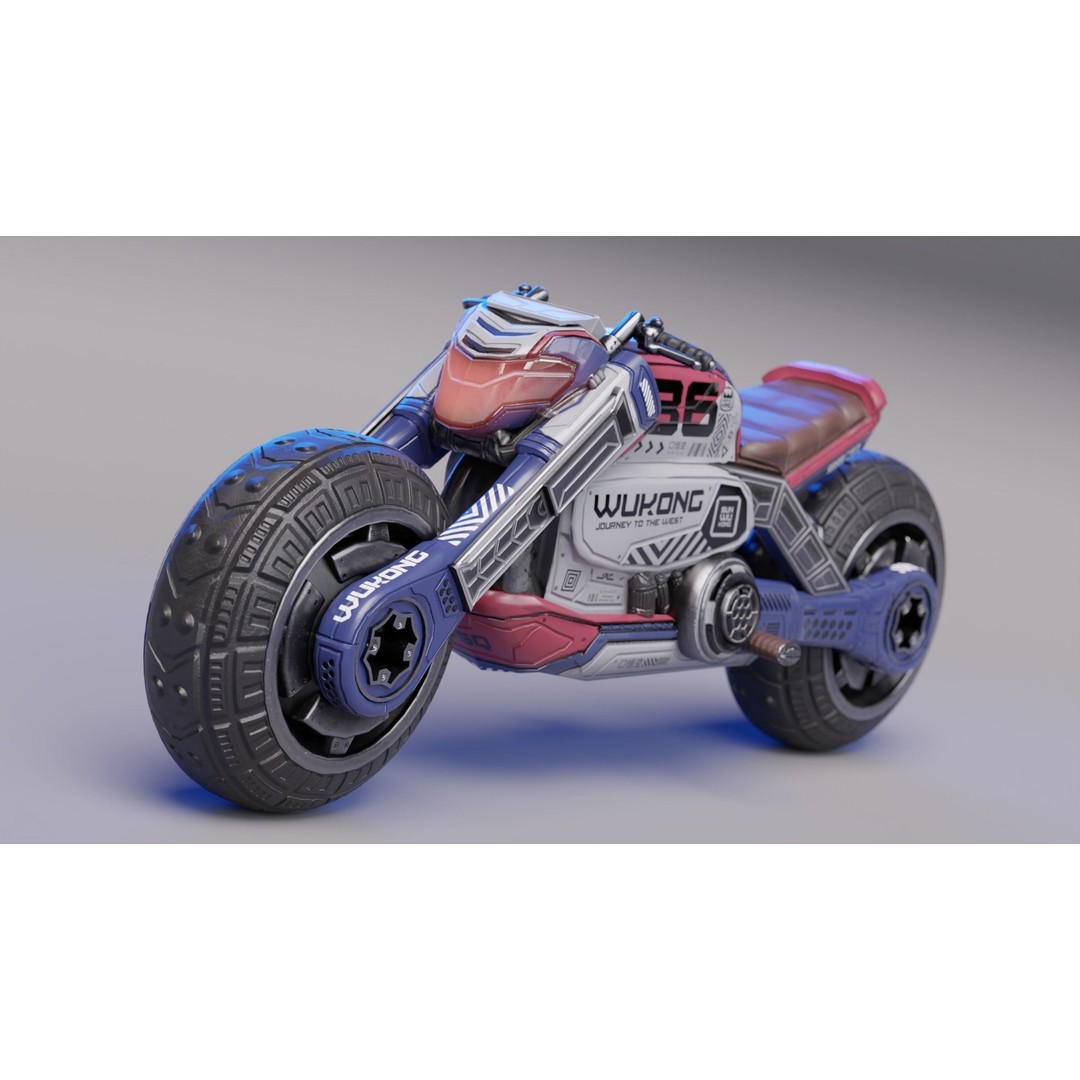 Cyberpunk Motorcycle 3D Model – Low Poly Game Asset, FBX - View 3