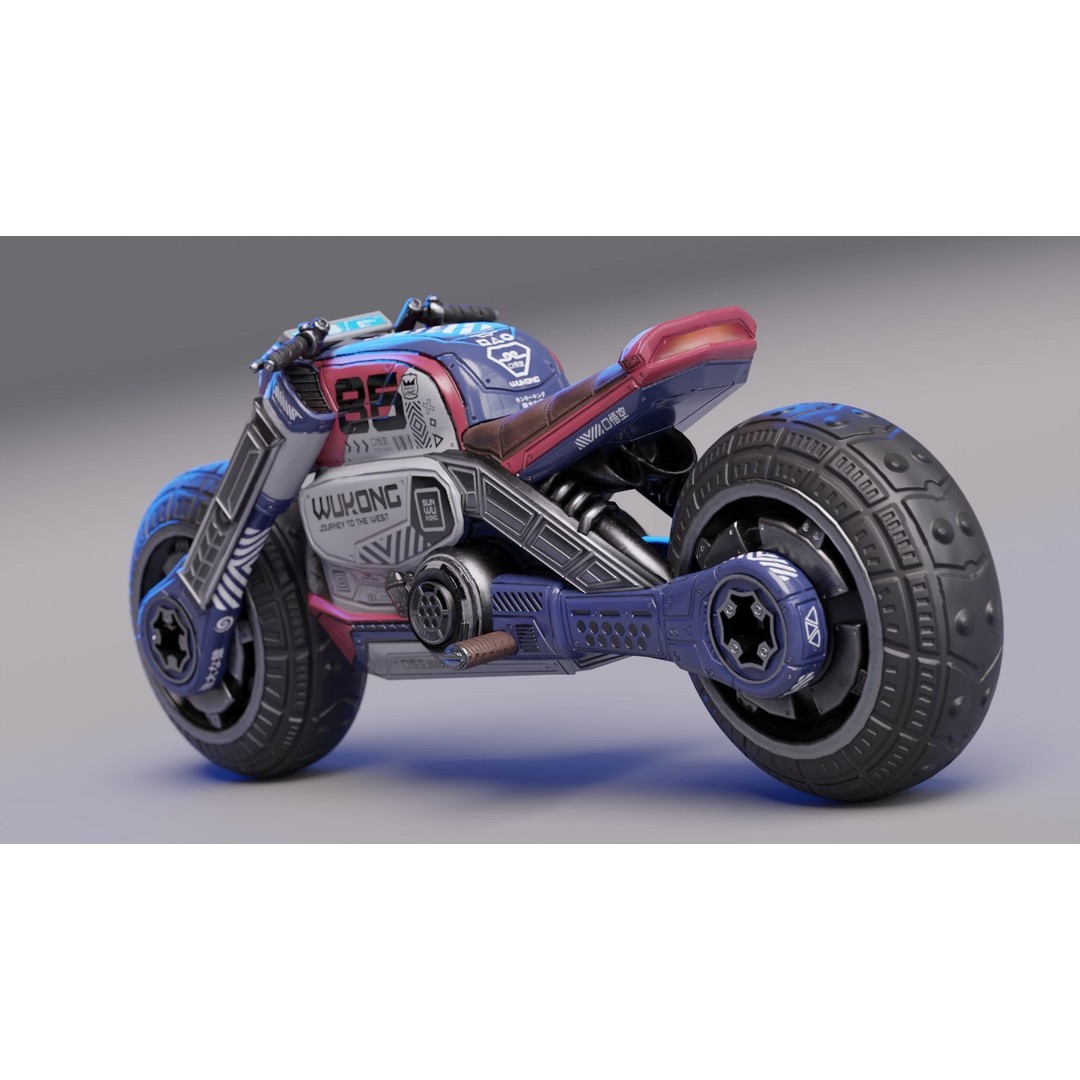 Cyberpunk Motorcycle 3D Model – Low Poly Game Asset, FBX - View 4