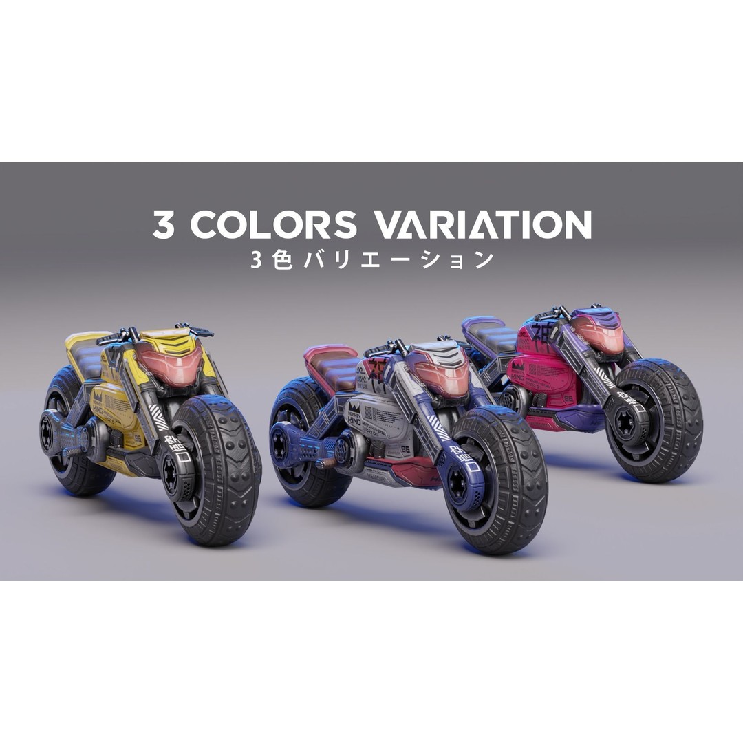 Cyberpunk Motorcycle 3D Model – Low Poly Game Asset, FBX - View 5