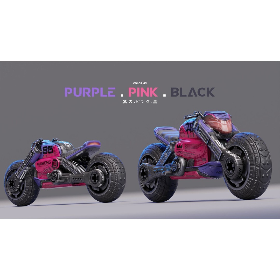 Cyberpunk Motorcycle 3D Model – Low Poly Game Asset, FBX - View 8