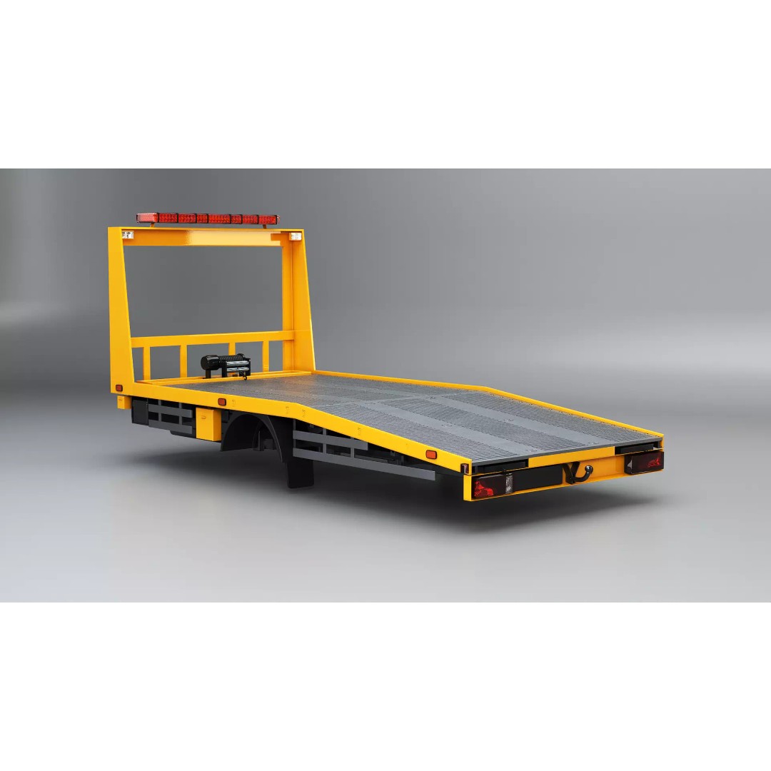 Car Transporter Flatbed Tow Truck 3D Model – Low Poly PBR Game Asset, FBX - View 4