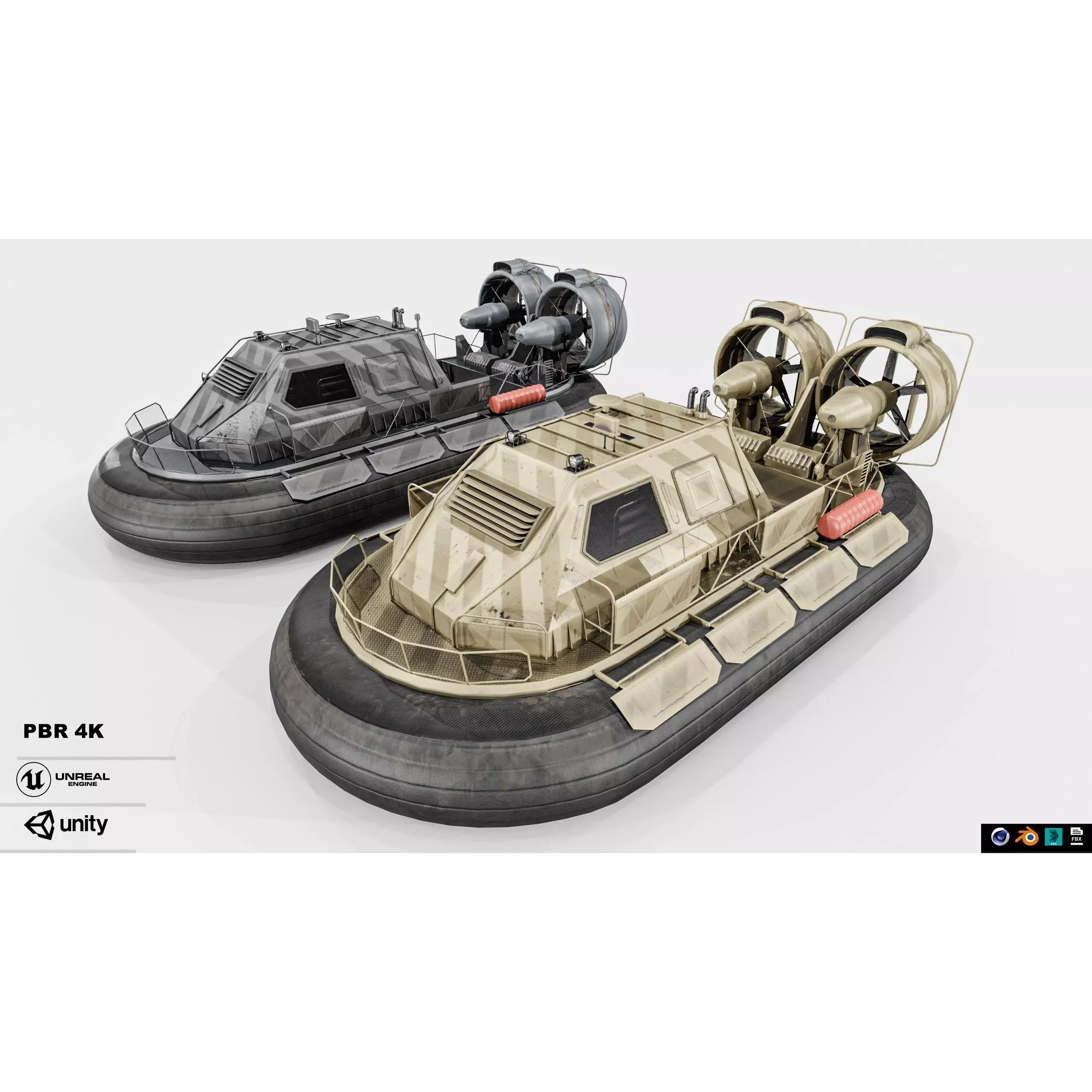 Military Hovercraft - Low-Poly Game-Ready 3D Model - View 2