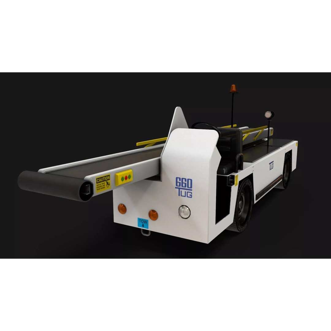 Airport Bag Loader TUG 660 3D Model – Low Poly PBR Asset, FBX, OBJ - View 9
