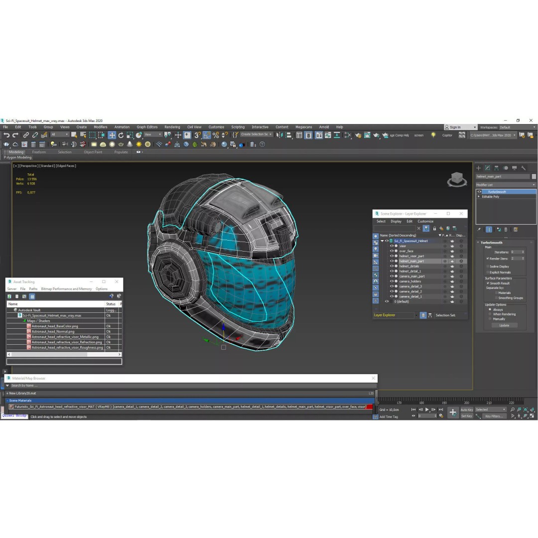 Sci-Fi Spacesuit Helmet 3D Model – Futuristic Design, PBR Textures, FBX - View 14