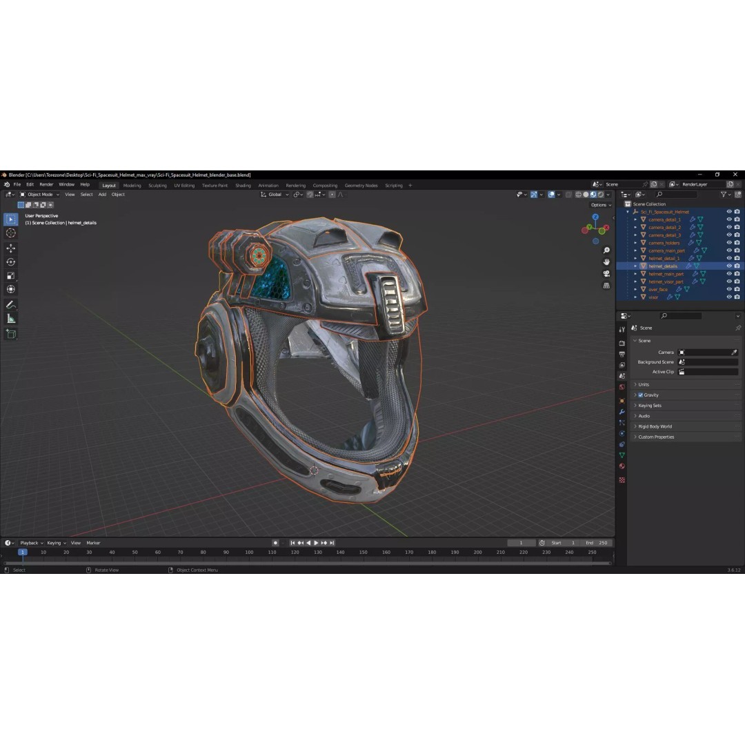 Sci-Fi Spacesuit Helmet 3D Model – Futuristic Design, PBR Textures, FBX - View 19