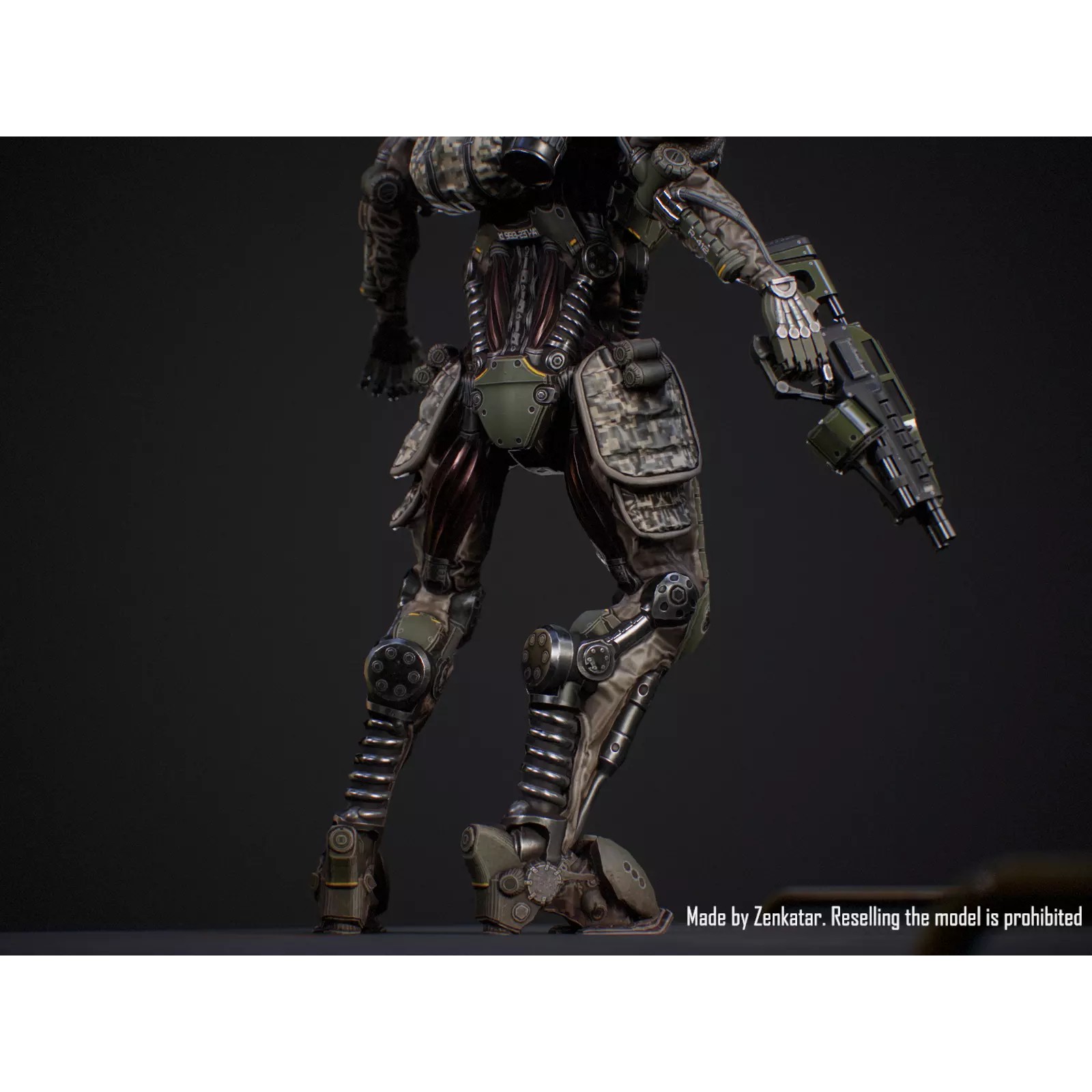 Sci-Fi Military Robot Soldier - Low-Poly Game-Ready 3D Model - View 9