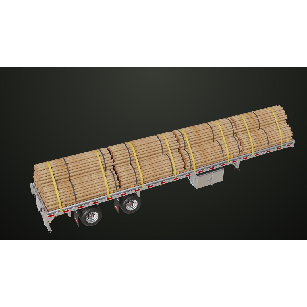 Flatbed Trailer 3D Model – Low Poly PBR Game Asset, Blender, FBX - View 12