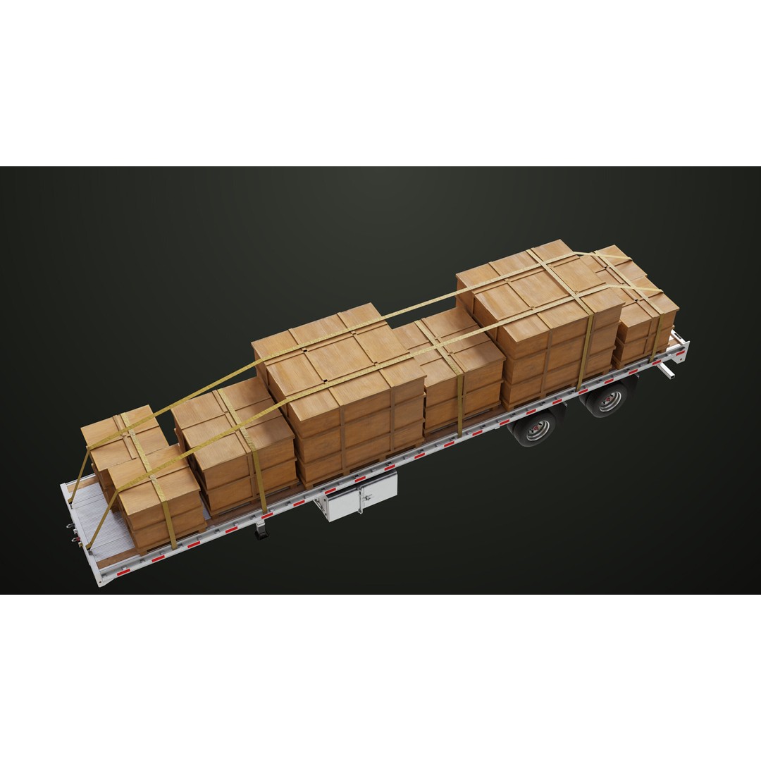 Flatbed Trailer 3D Model – Low Poly PBR Game Asset, Blender, FBX - View 21
