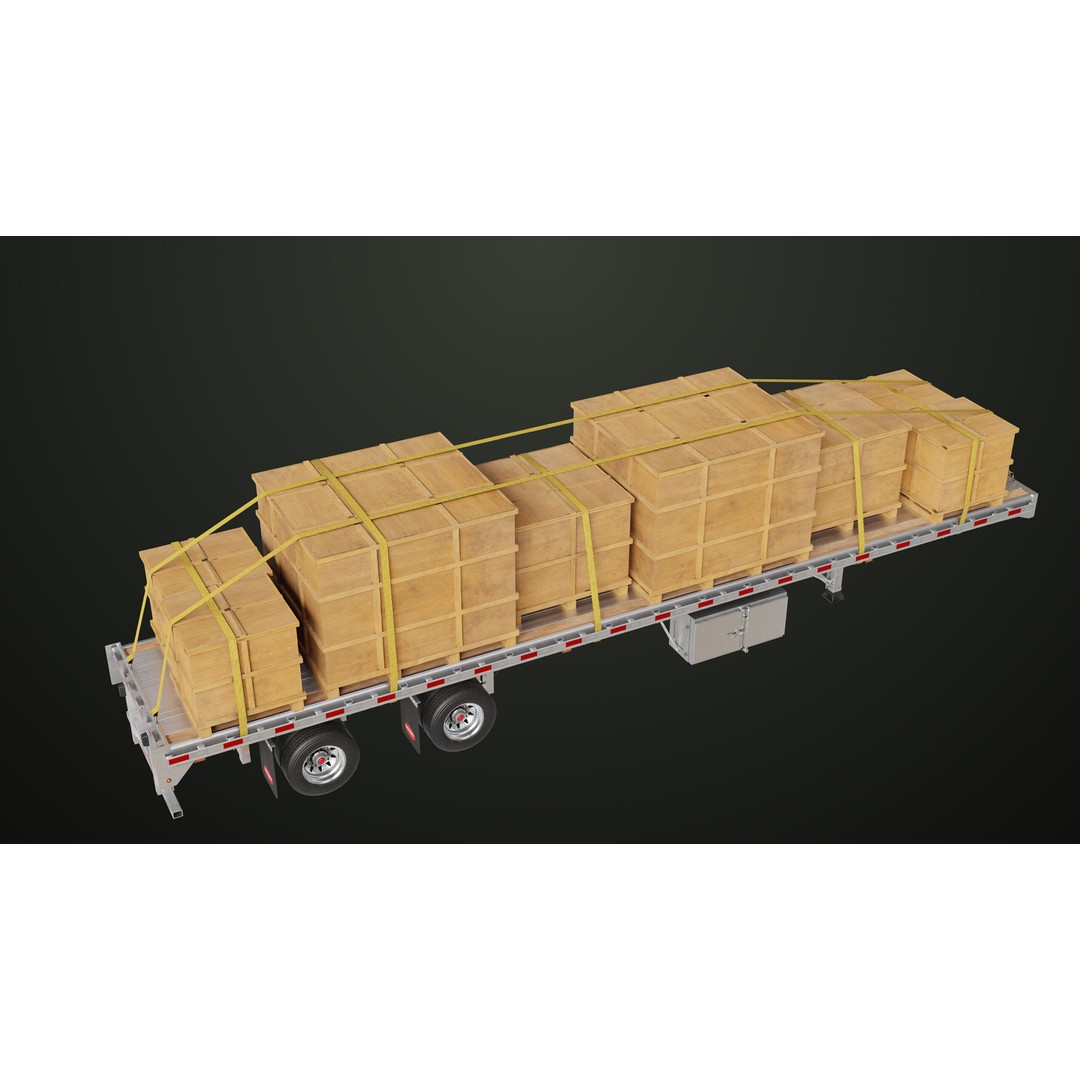 Flatbed Trailer 3D Model – Low Poly PBR Game Asset, Blender, FBX - View 22
