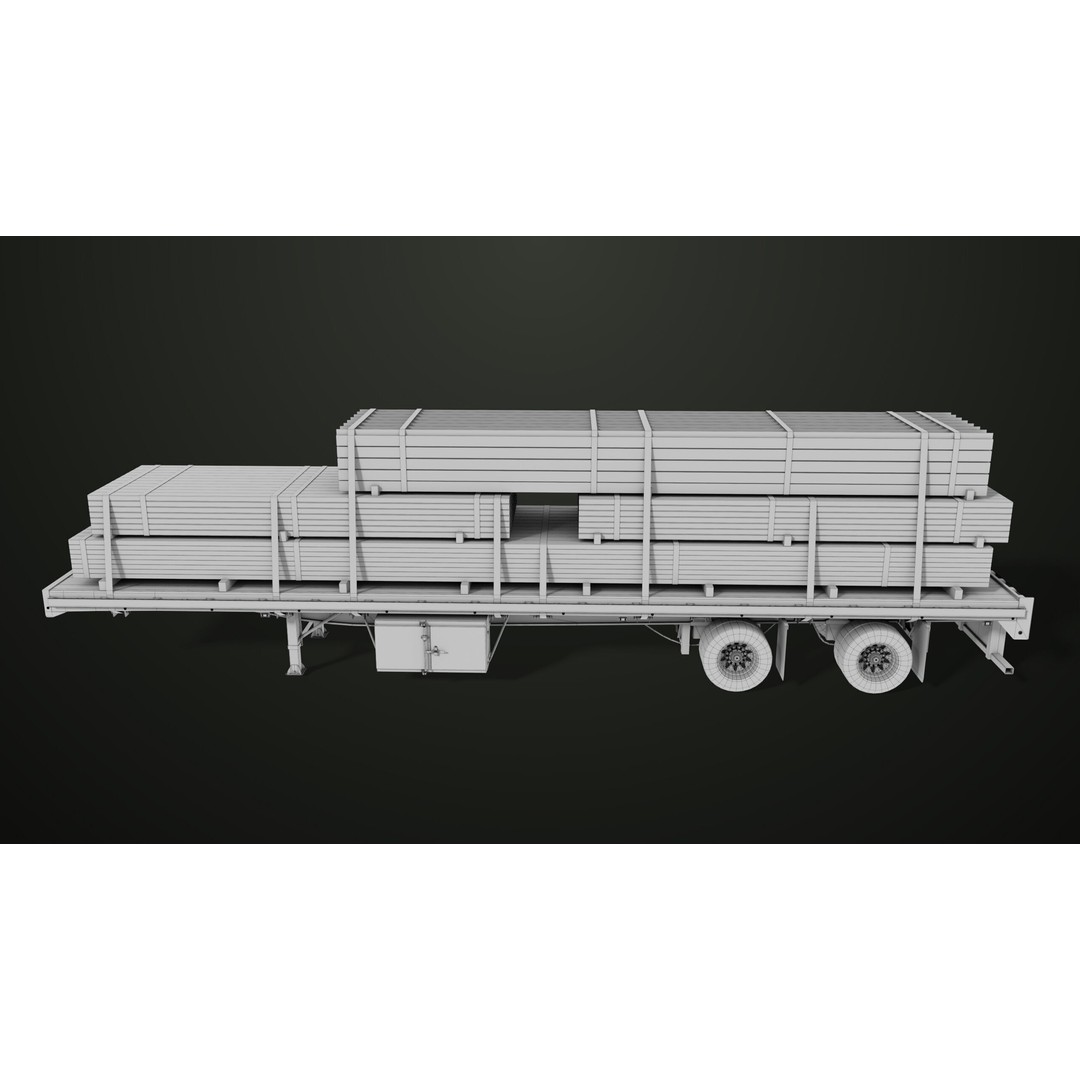 Flatbed Trailer 3D Model – Low Poly PBR Game Asset, Blender, FBX - View 30