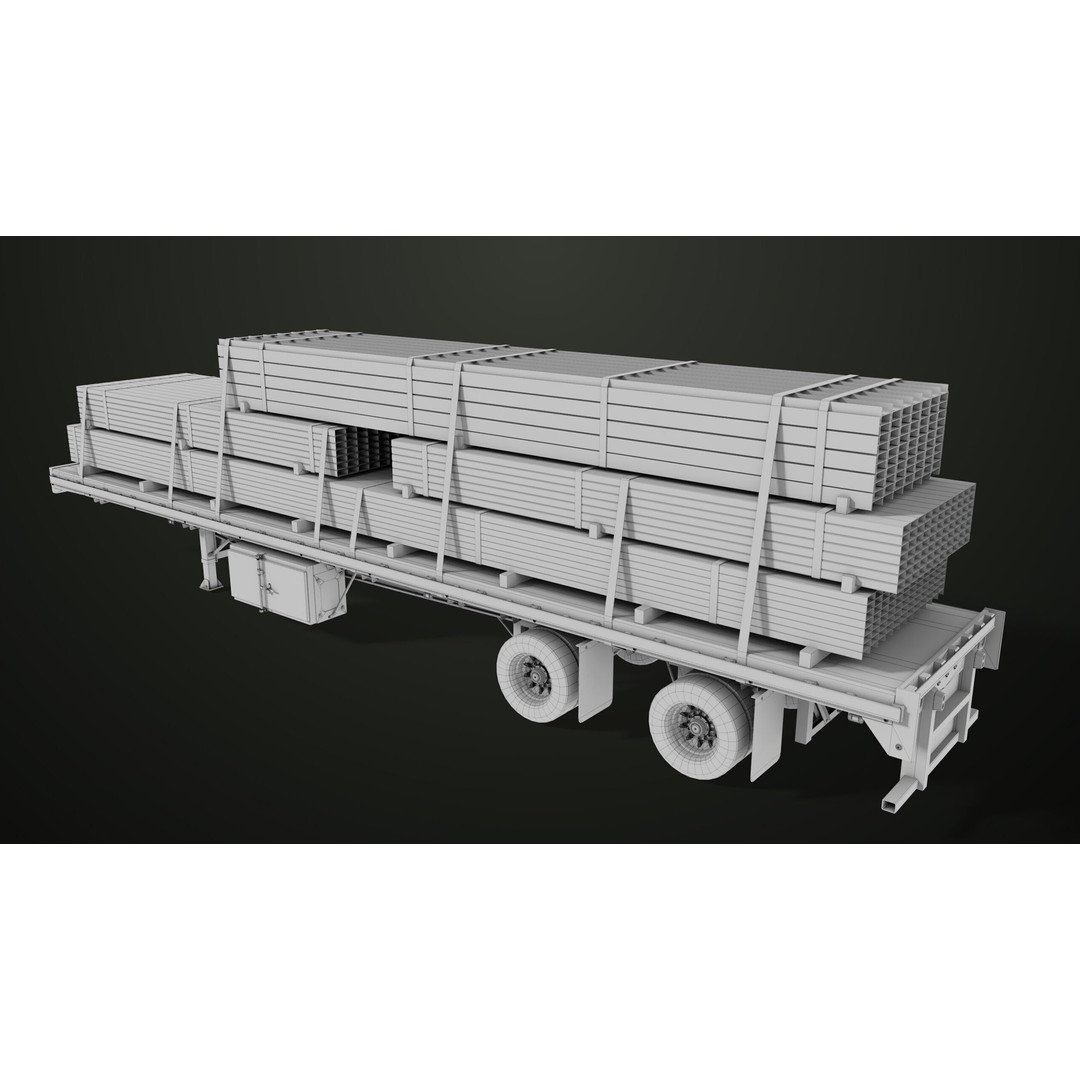 Flatbed Trailer 3D Model – Low Poly PBR Game Asset, Blender, FBX - View 31