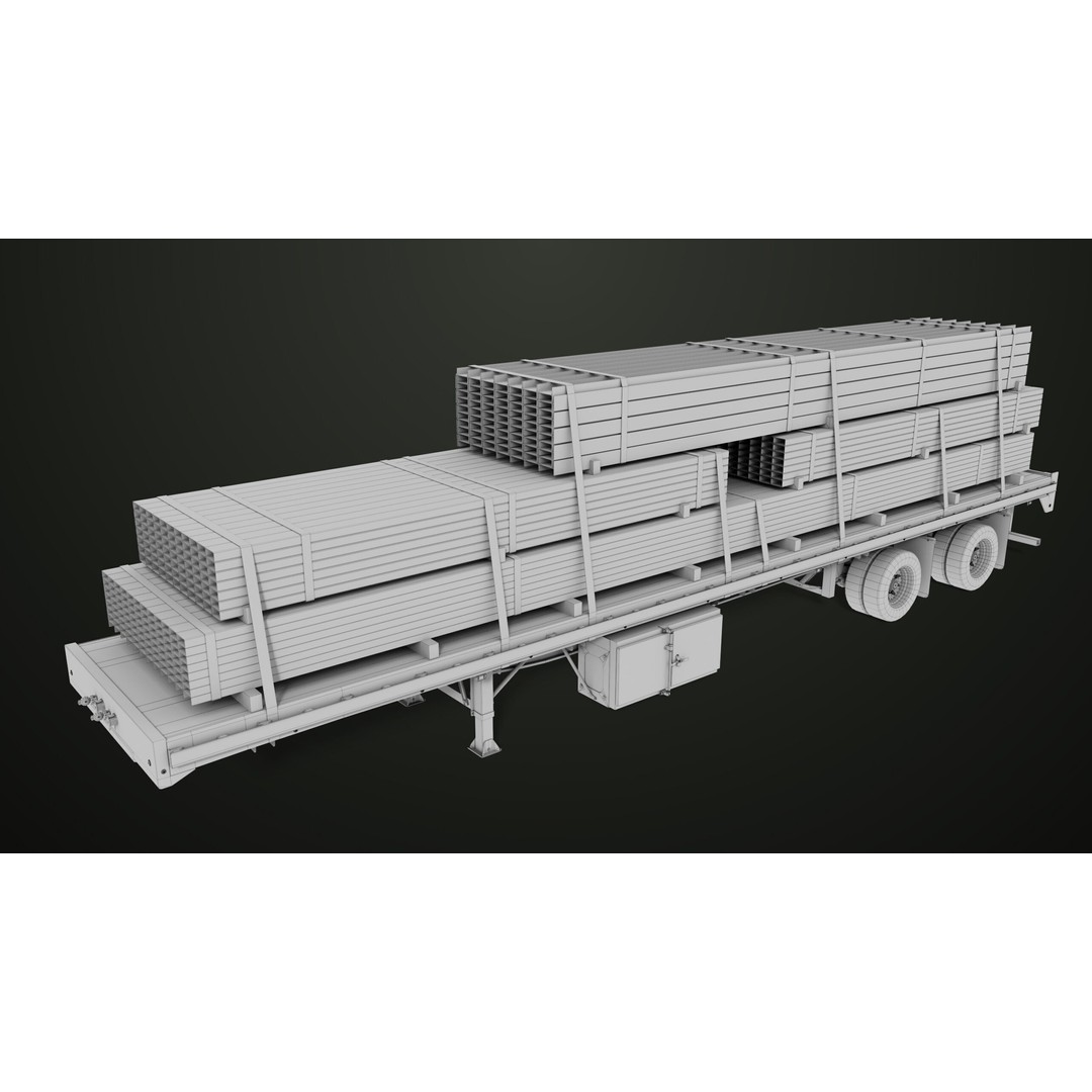 Flatbed Trailer 3D Model – Low Poly PBR Game Asset, Blender, FBX - View 32
