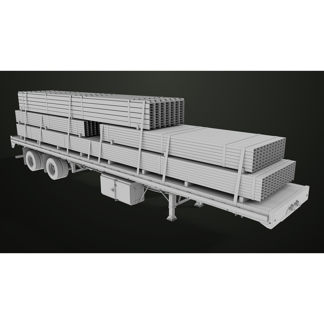 Flatbed Trailer 3D Model – Low Poly PBR Game Asset, Blender, FBX - View 33