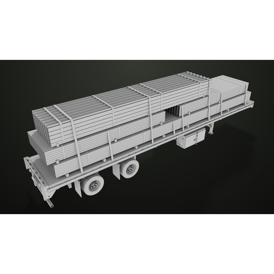 Flatbed Trailer 3D Model – Low Poly PBR Game Asset, Blender, FBX - View 35