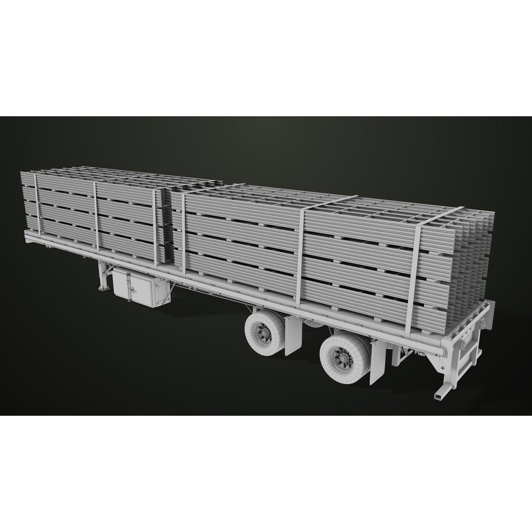 Flatbed Trailer 3D Model – Low Poly PBR Game Asset, Blender, FBX - View 45
