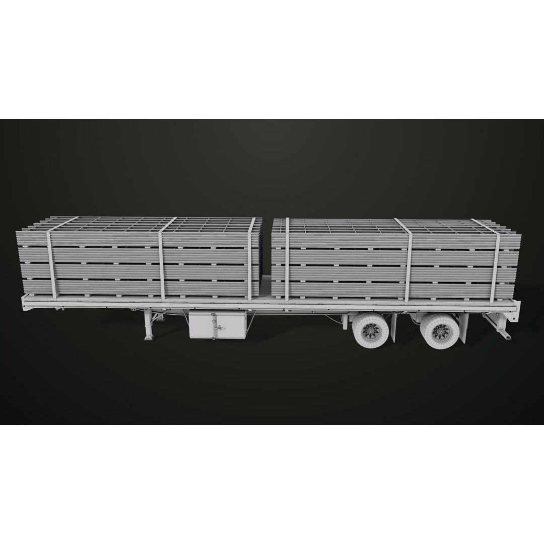 Flatbed Trailer 3D Model – Low Poly PBR Game Asset, Blender, FBX - View 46
