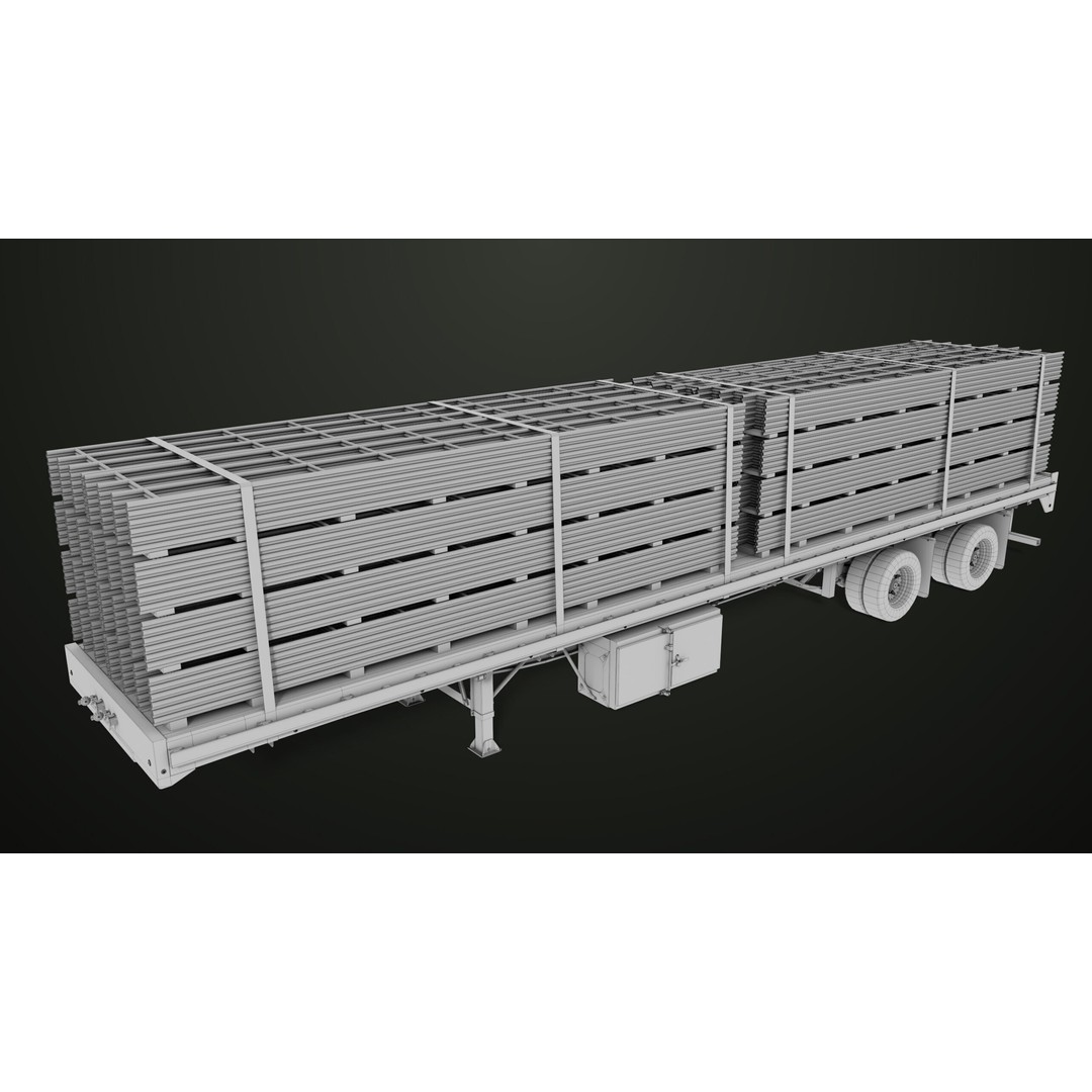 Flatbed Trailer 3D Model – Low Poly PBR Game Asset, Blender, FBX - View 47