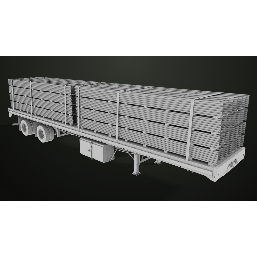 Flatbed Trailer 3D Model – Low Poly PBR Game Asset, Blender, FBX - View 48