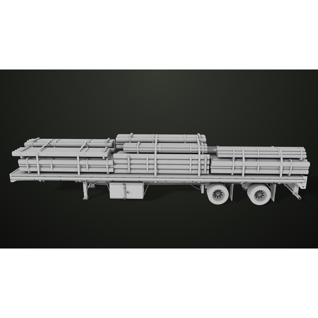 Flatbed Trailer 3D Model – Low Poly PBR Game Asset, Blender, FBX - View 54