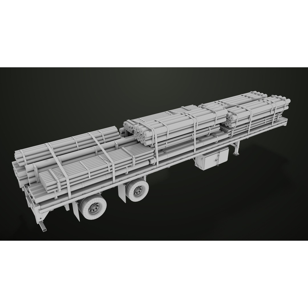 Flatbed Trailer 3D Model – Low Poly PBR Game Asset, Blender, FBX - View 55