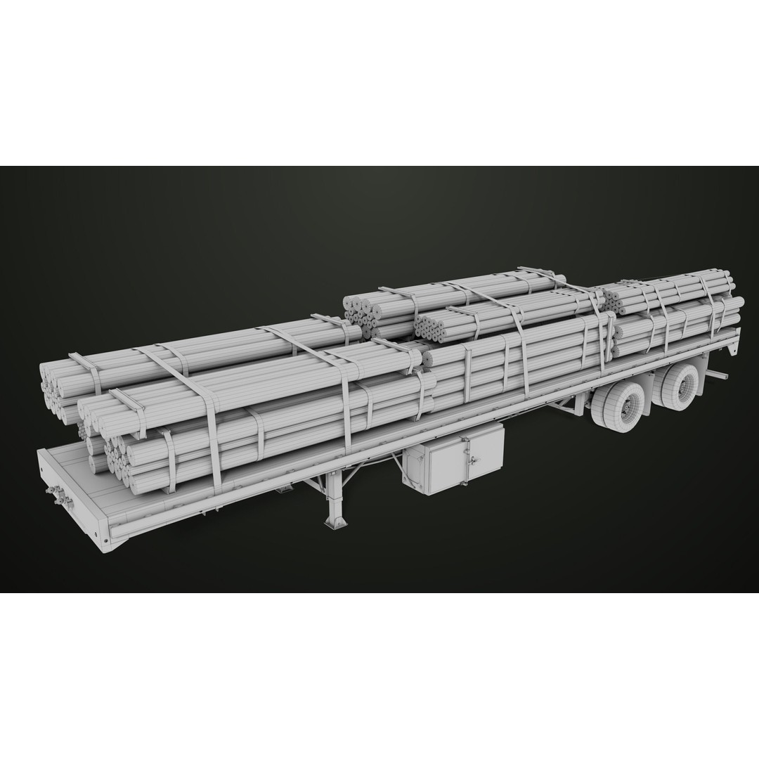 Flatbed Trailer 3D Model – Low Poly PBR Game Asset, Blender, FBX - View 56