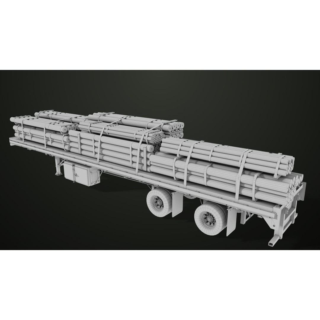 Flatbed Trailer 3D Model – Low Poly PBR Game Asset, Blender, FBX - View 57