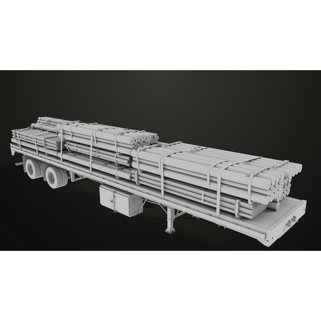 Flatbed Trailer 3D Model – Low Poly PBR Game Asset, Blender, FBX - View 58