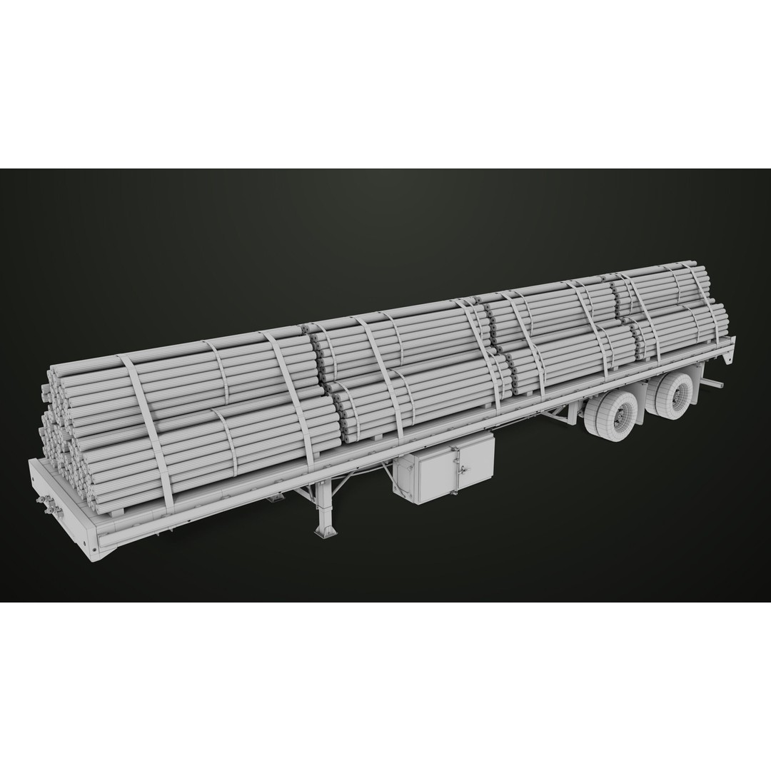 Flatbed Trailer 3D Model – Low Poly PBR Game Asset, Blender, FBX - View 63