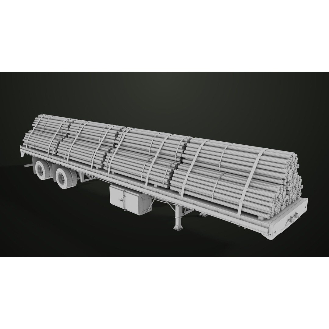 Flatbed Trailer 3D Model – Low Poly PBR Game Asset, Blender, FBX - View 64