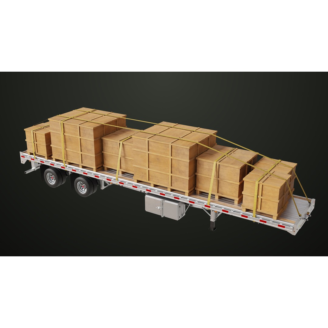 Flatbed Trailer 3D Model – Low Poly PBR Game Asset, Blender, FBX - View 7