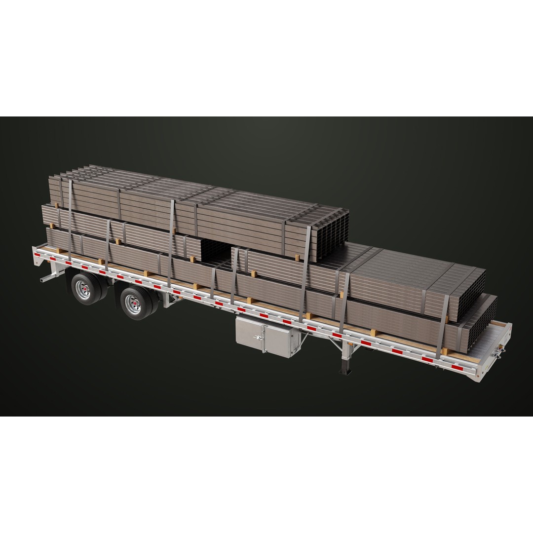 Flatbed Trailer 3D Model – Low Poly PBR Game Asset, Blender, FBX - View 8