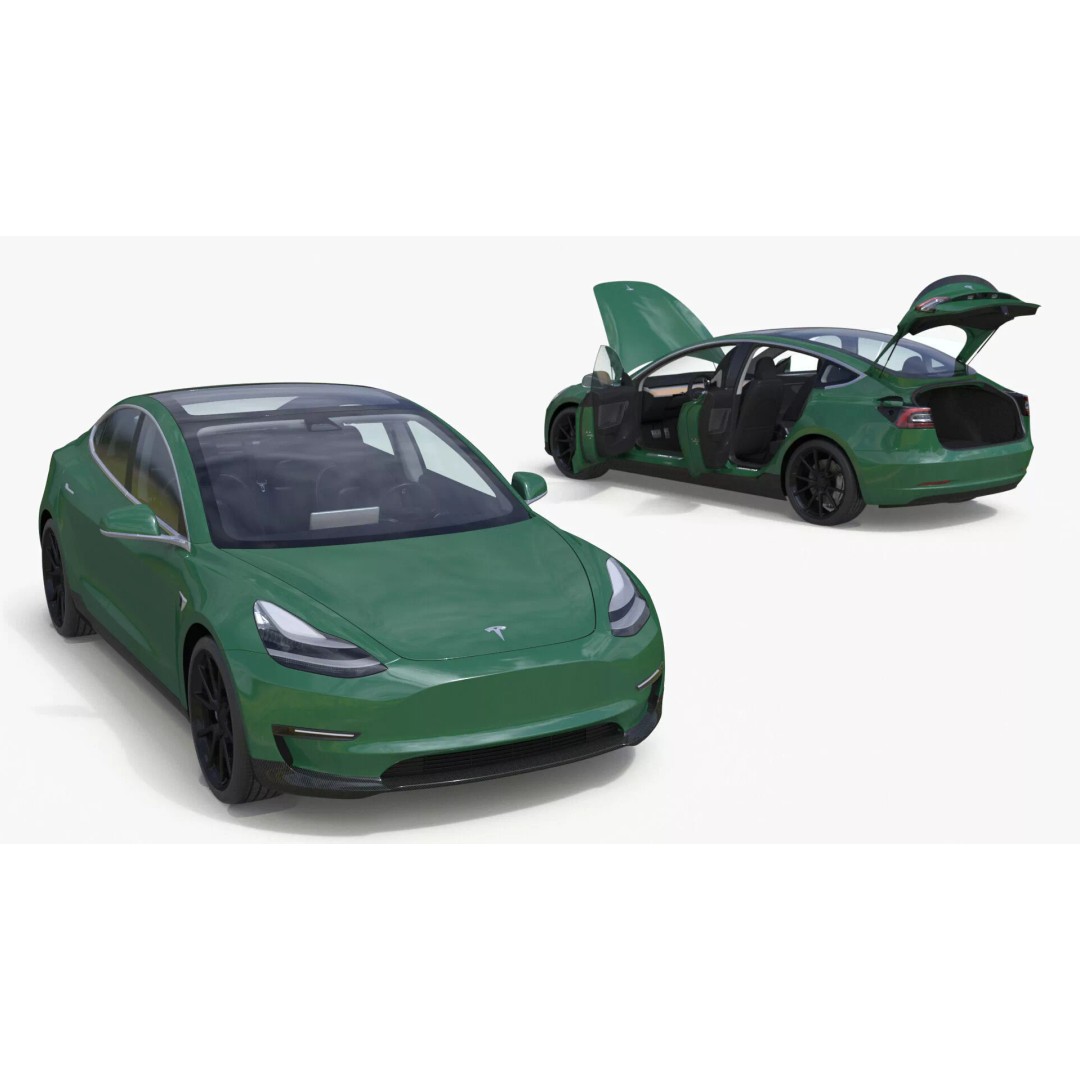 Tesla Model 3 3D Model – Carbon Fiber Sport Package, Rigged - View 2