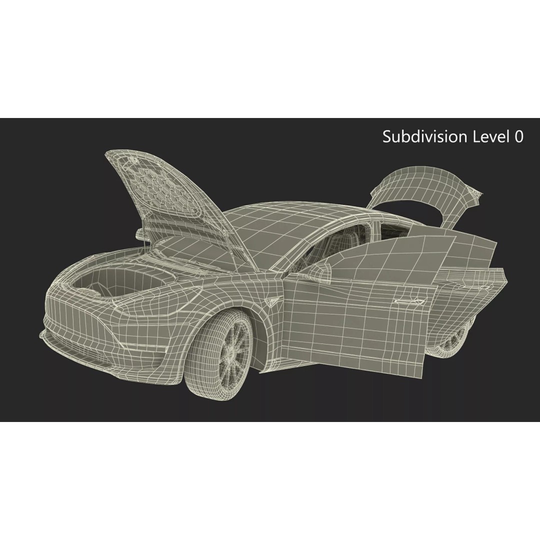 Tesla Model 3 3D Model – Carbon Fiber Sport Package, Rigged - View 29