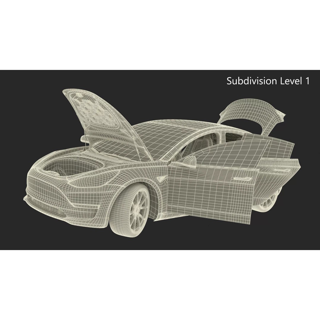 Tesla Model 3 3D Model – Carbon Fiber Sport Package, Rigged - View 30