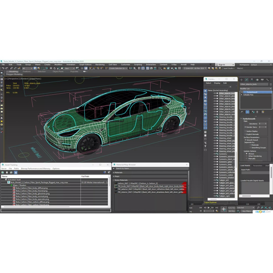 Tesla Model 3 3D Model – Carbon Fiber Sport Package, Rigged - View 33