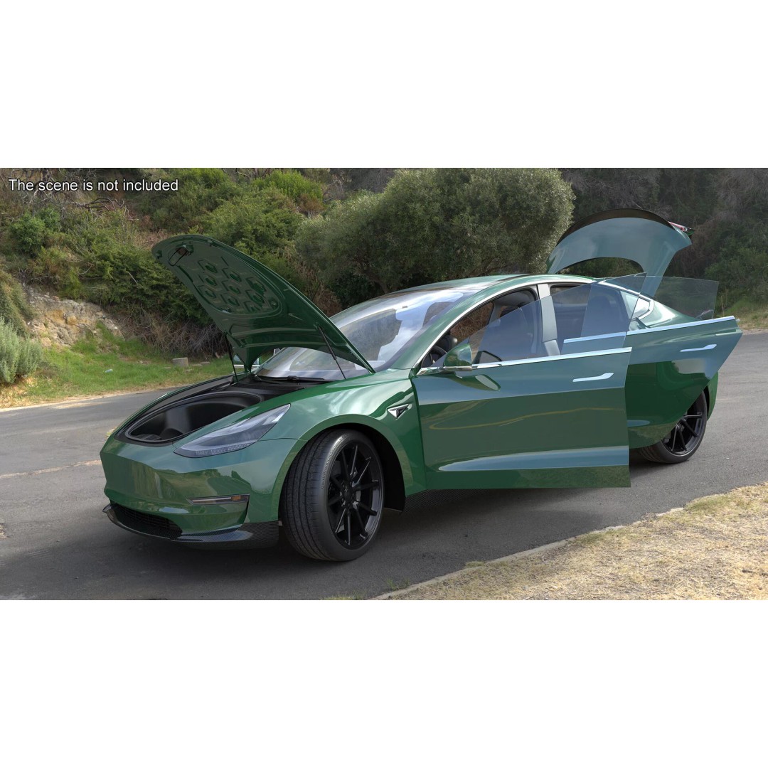 Tesla Model 3 3D Model – Carbon Fiber Sport Package, Rigged - View 5