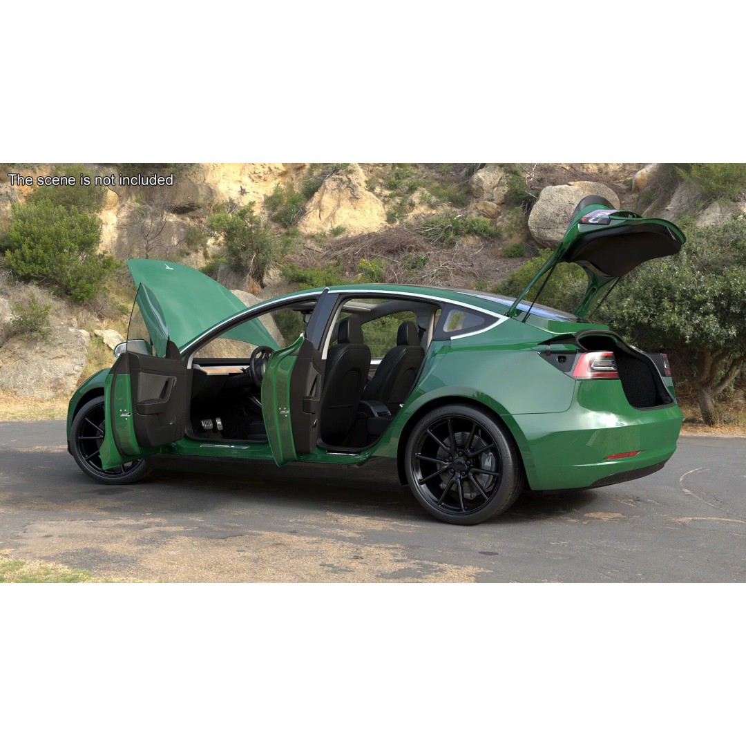 Tesla Model 3 3D Model – Carbon Fiber Sport Package, Rigged - View 6