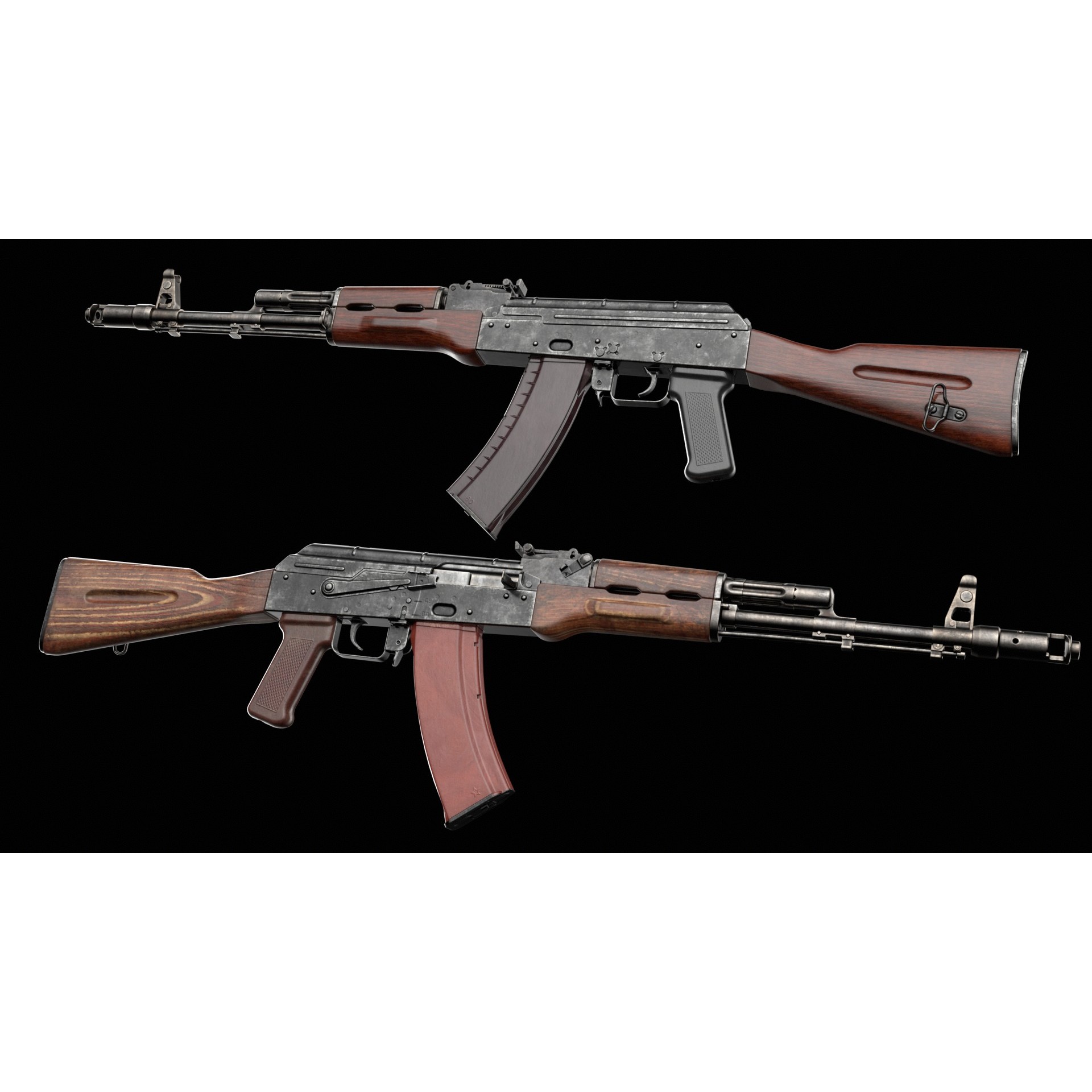 AK-74 Kalashnikov Assault Rifle - Low-Poly Game-Ready 3D Model - View 3
