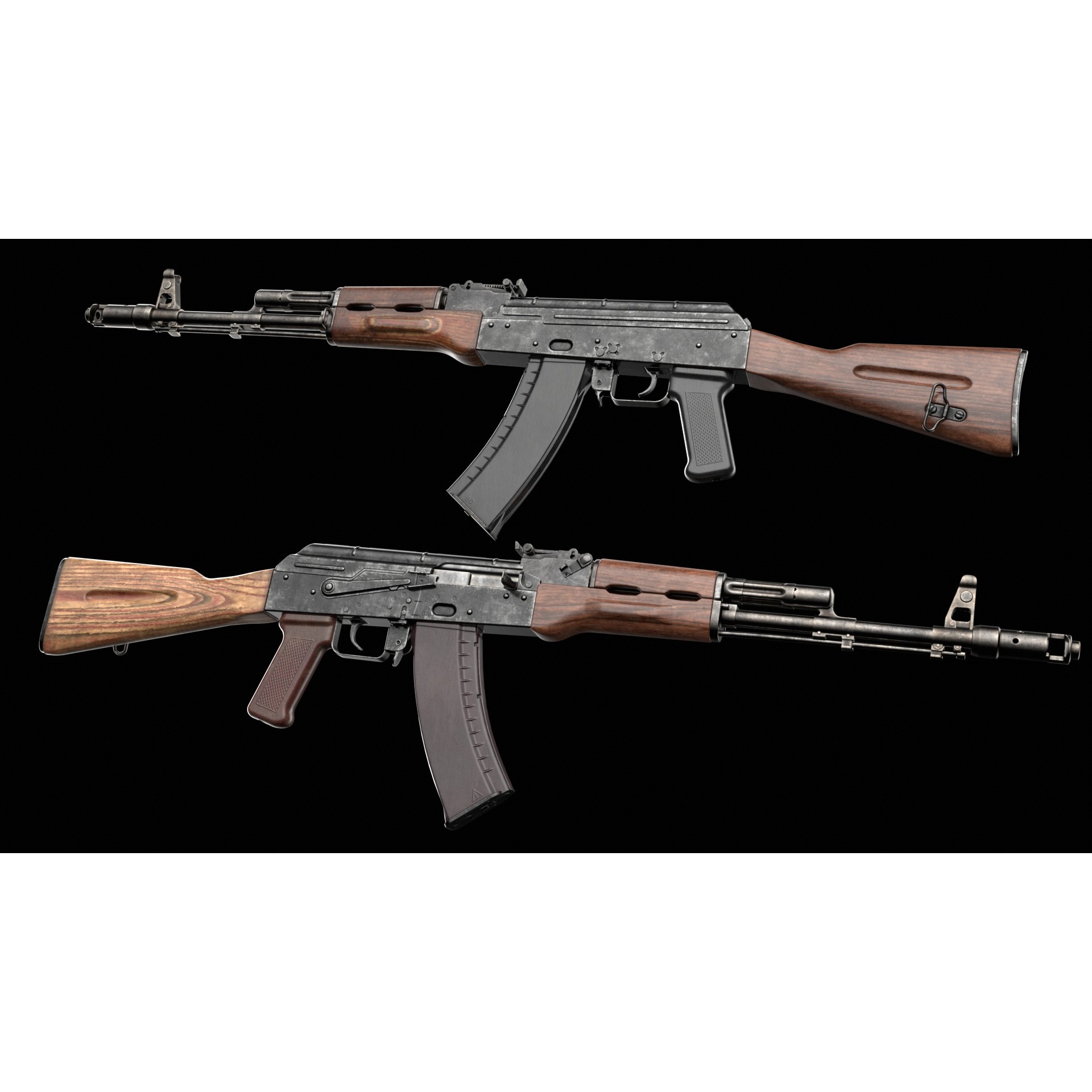 AK-74 Kalashnikov Assault Rifle - Low-Poly Game-Ready 3D Model - View 4