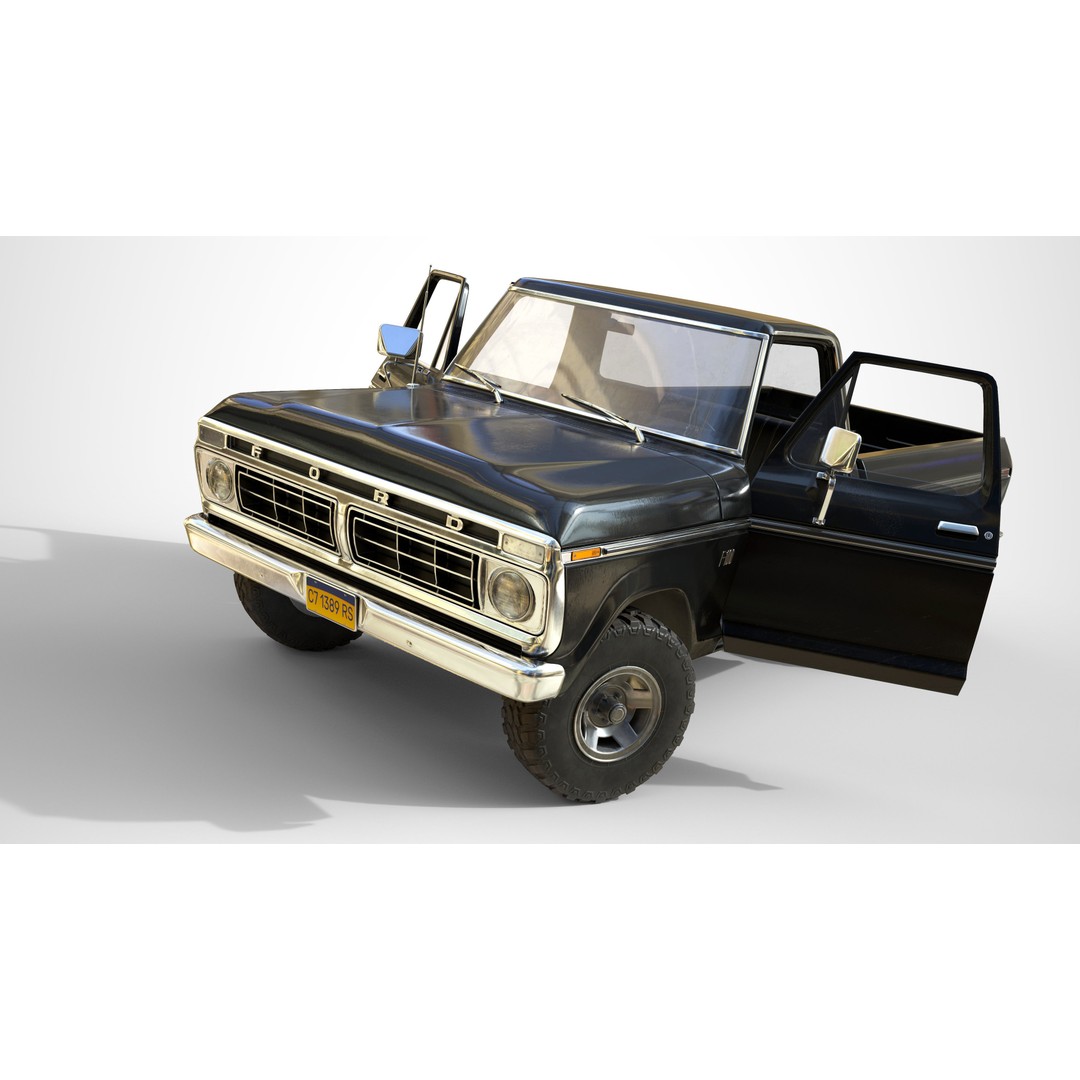 Ford F100 Pickup 3D Model – Low Poly Game Asset, FBX - View 10