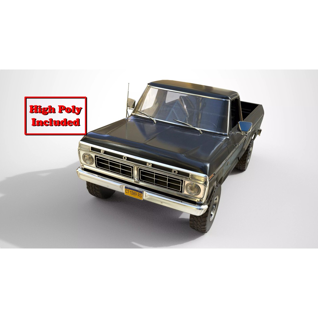 Ford F100 Pickup 3D Model – Low Poly Game Asset, FBX - View 2
