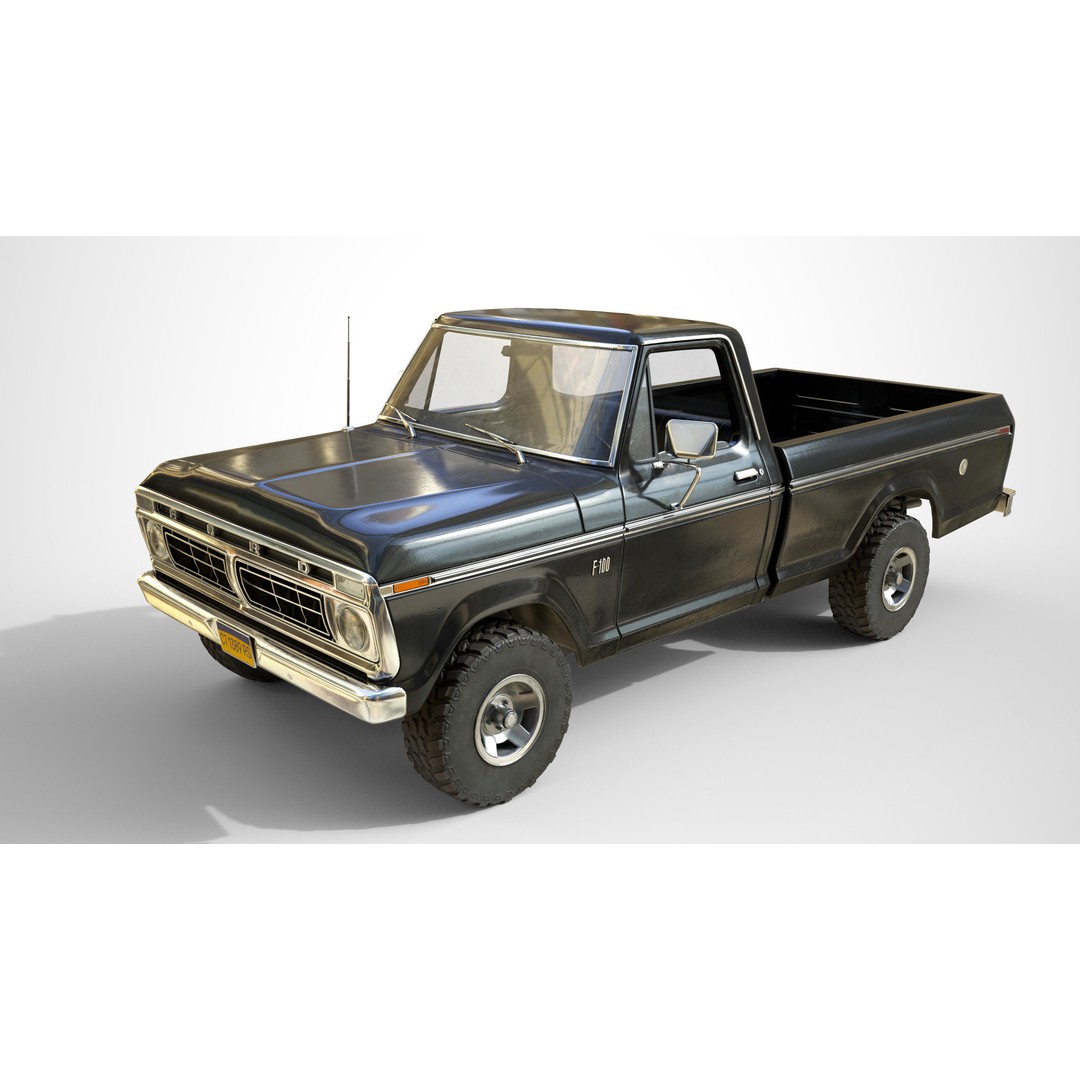 Ford F100 Pickup 3D Model – Low Poly Game Asset, FBX - View 3