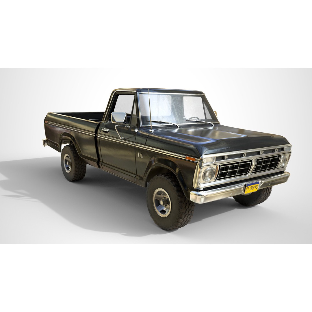 Ford F100 Pickup 3D Model – Low Poly Game Asset, FBX - View 4