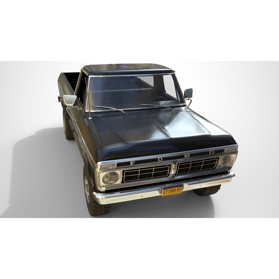 Ford F100 Pickup 3D Model – Low Poly Game Asset, FBX - View 7