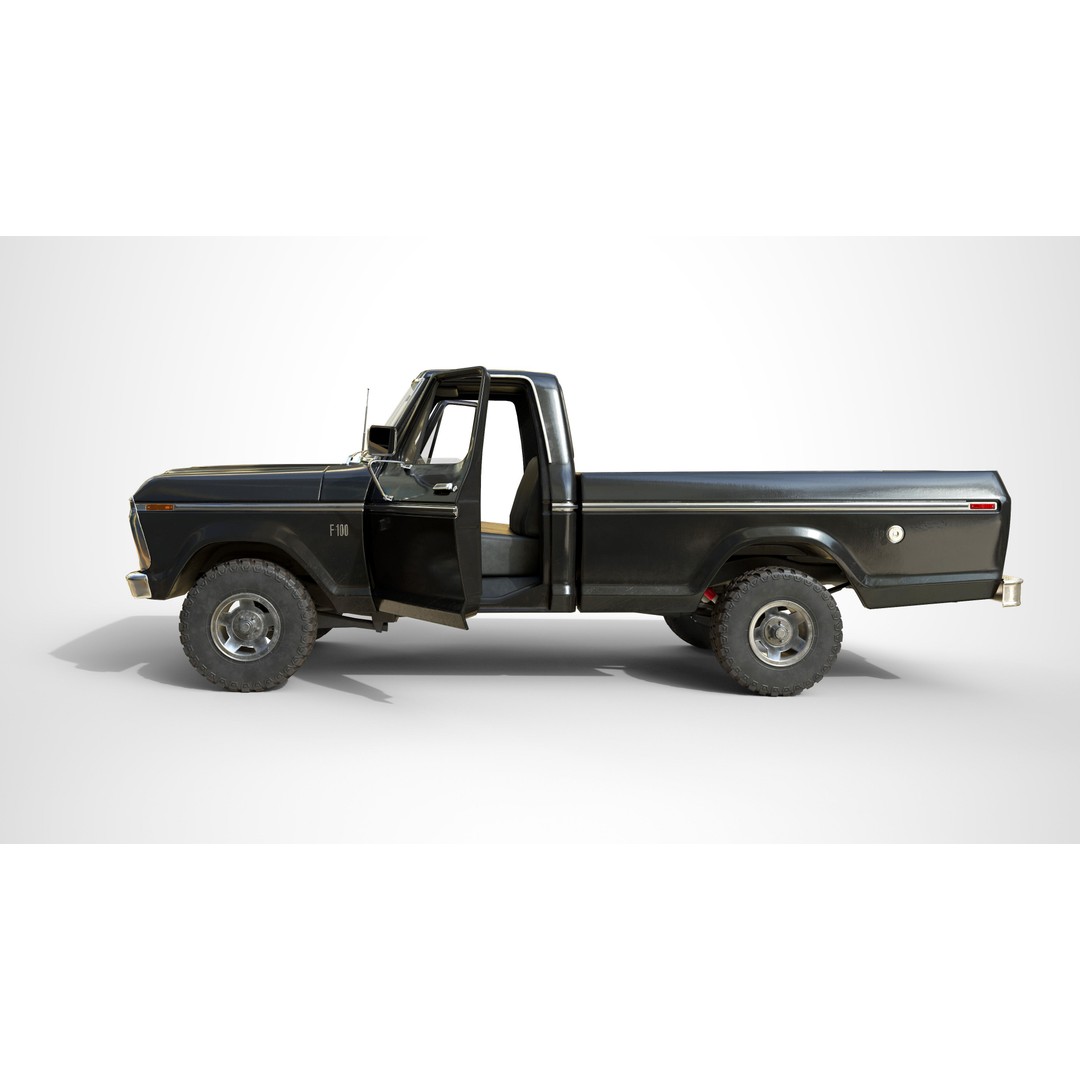 Ford F100 Pickup 3D Model – Low Poly Game Asset, FBX - View 8