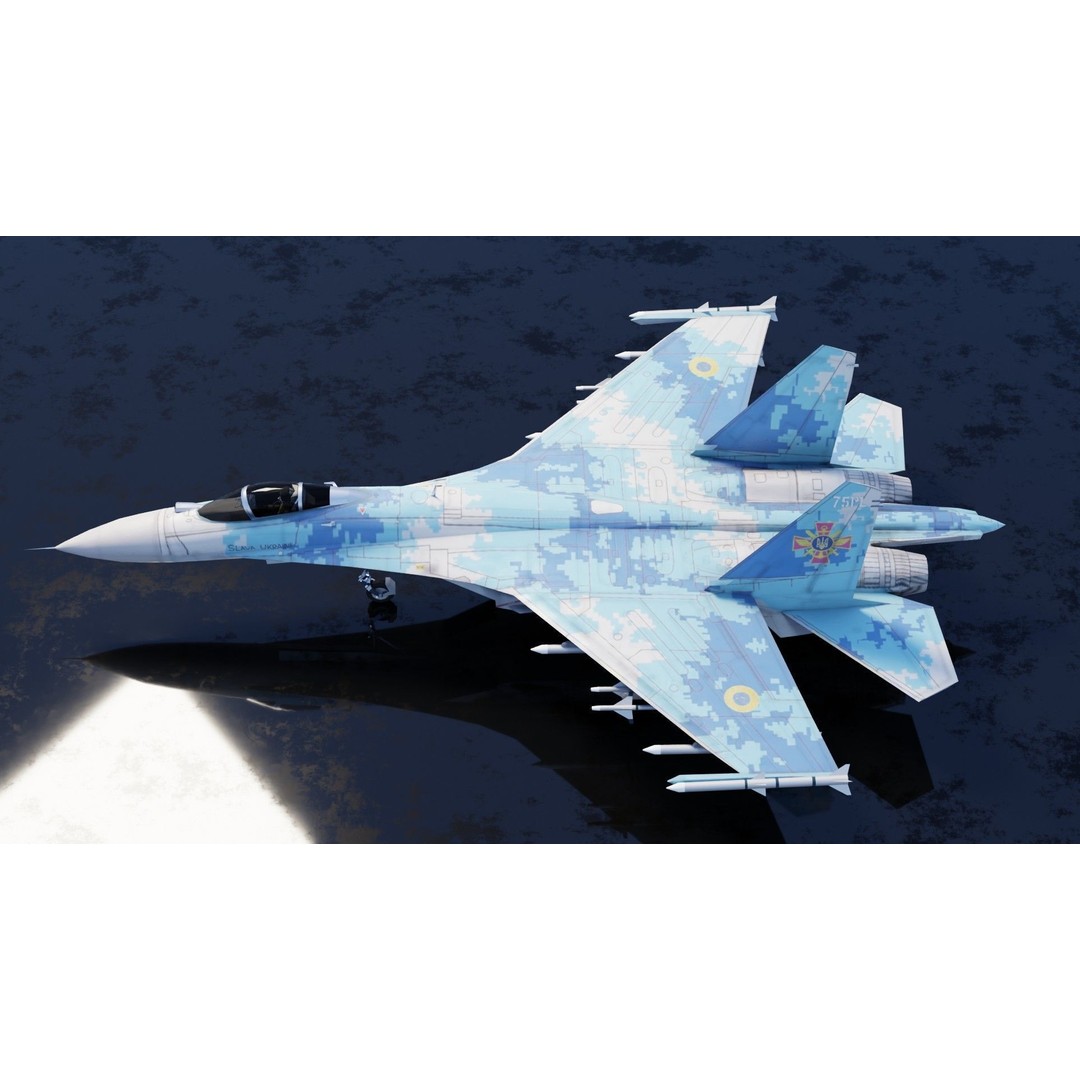 Sukhoi SU-27 Flanker 3D Model – Low Poly Rigged Fighter Jet - View 3