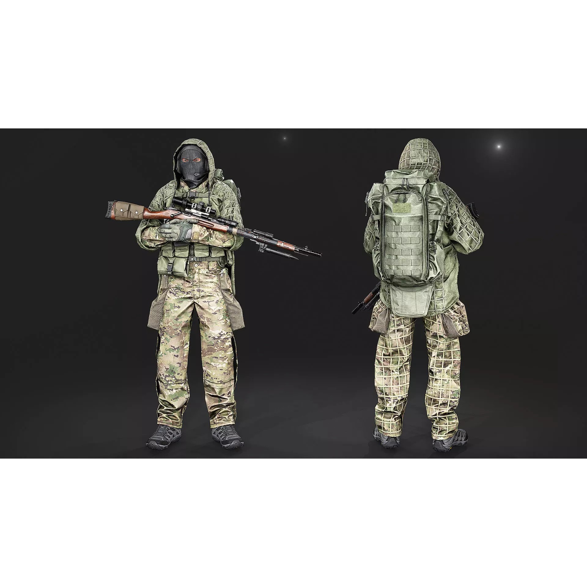 Modular Special Forces Ghillie Sniper - Low-Poly Game-Ready 3D Model - View 5