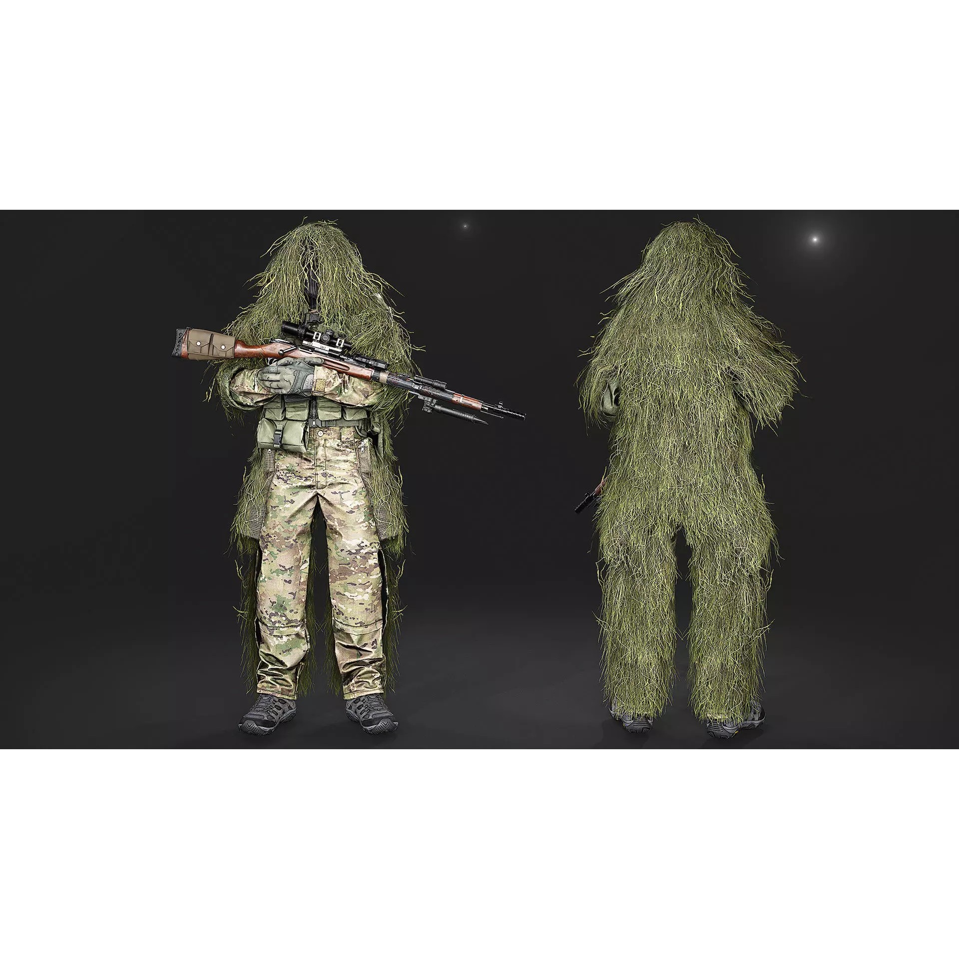 Modular Special Forces Ghillie Sniper - Low-Poly Game-Ready 3D Model - View 6