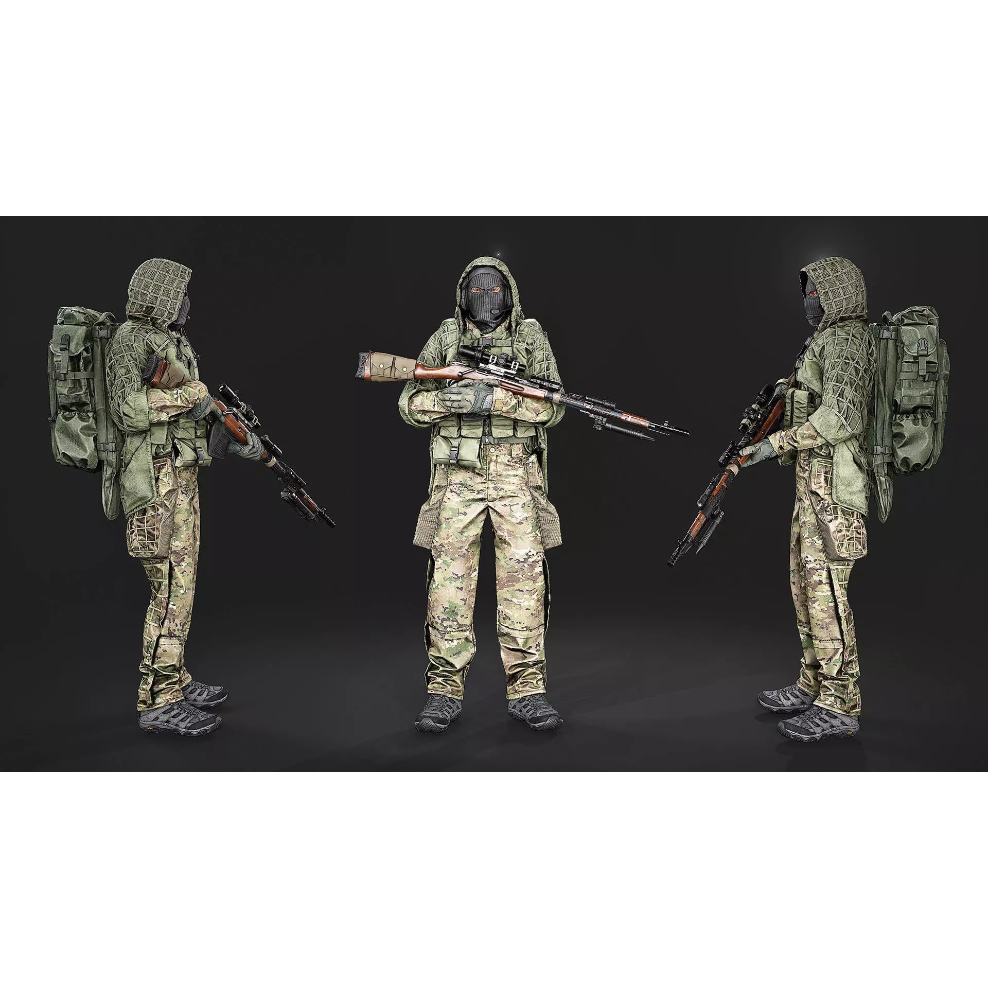 Modular Special Forces Ghillie Sniper - Low-Poly Game-Ready 3D Model - View 7