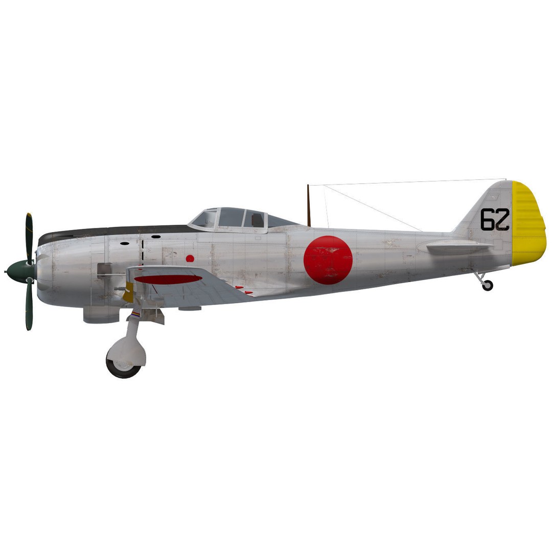 Nakajima Ki-84 Hayate 3D Model – High Poly Military Aircraft, FBX - View 13